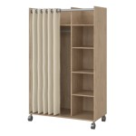 Jackson Hickory Oak Uppsala Open Movable Wardrobe Unit with Beige Textile Curtains and Wheels